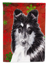 Load image into Gallery viewer, Black and White Collie Red Snowflakes Holiday Flag Canvas House Size SC9750CHF