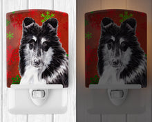 Load image into Gallery viewer, Black and White Collie Red Snowflakes Holiday Ceramic Night Light SC9750CNL