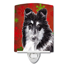 Load image into Gallery viewer, Black and White Collie Red Snowflakes Holiday Ceramic Night Light SC9750CNL