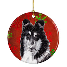 Load image into Gallery viewer, Black and White Collie Red Snowflakes Holiday Ornament - Round Ceramic Ornament – Artist-Designed Keepsake Decoration SC9750CO1