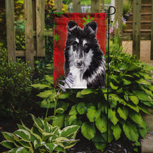 Load image into Gallery viewer, Black and White Collie Red Snowflakes Holiday Garden Flag – Decorative Outdoor Yard Flag SC9750GF