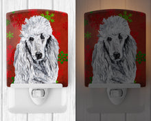 Load image into Gallery viewer, White Standard Poodle Red Snowflakes Holiday Ceramic Night Light SC9751CNL