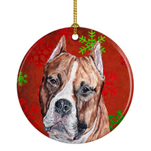 Load image into Gallery viewer, Staffordshire Bull Terrier Staffie Red Snowflakes Holiday Ornament - Round Ceramic Ornament – Artist-Designed Keepsake Decoration SC9752CO1