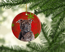 Load image into Gallery viewer, Staffordshire Bull Terrier Staffie Red Snowflakes Holiday Ceramic Ornament SC9753CO1