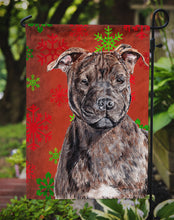 Load image into Gallery viewer, Staffordshire Bull Terrier Staffie Red Snowflakes Holiday Garden Flag – Decorative Outdoor Yard Flag SC9753GF