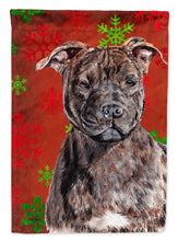 Load image into Gallery viewer, Staffordshire Bull Terrier Staffie Red Snowflakes Holiday Garden Flag – Decorative Outdoor Yard Flag SC9753GF