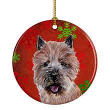 Load image into Gallery viewer, Norwich Terrier Red Snowflakes Holiday Ornament - Round Ceramic Ornament – Artist-Designed Keepsake Decoration SC9758CO1