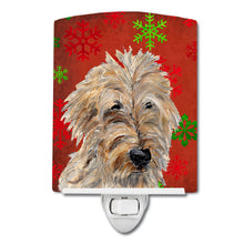 Load image into Gallery viewer, Golden Doodle 2 Red Snowflakes Holiday Ceramic Night Light SC9763CNL