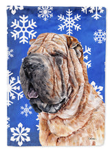 Load image into Gallery viewer, Shar Pei Winter Snowflakes Flag Canvas House Size SC9767CHF