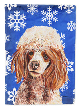 Load image into Gallery viewer, Red Miniature Poodle Winter Snowflakes Flag Canvas House Size SC9771CHF