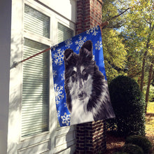 Load image into Gallery viewer, Black and White Collie Winter Snowflakes Flag Canvas House Size SC9774CHF