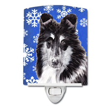 Load image into Gallery viewer, Black and White Collie Winter Snowflakes Ceramic Night Light SC9774CNL