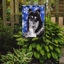 Load image into Gallery viewer, Black and White Collie Winter Snowflakes Garden Flag – Decorative Outdoor Yard Flag SC9774GF