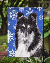 Load image into Gallery viewer, Black and White Collie Winter Snowflakes Garden Flag – Decorative Outdoor Yard Flag SC9774GF