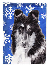 Load image into Gallery viewer, Black and White Collie Winter Snowflakes Garden Flag – Decorative Outdoor Yard Flag SC9774GF