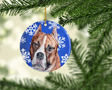 Load image into Gallery viewer, Staffordshire Bull Terrier Staffie Winter Snowflakes Ornament - Round Ceramic Ornament – Artist-Designed Keepsake Decoration SC9776CO1