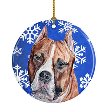 Load image into Gallery viewer, Staffordshire Bull Terrier Staffie Winter Snowflakes Ornament - Round Ceramic Ornament – Artist-Designed Keepsake Decoration SC9776CO1