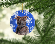 Load image into Gallery viewer, Staffordshire Bull Terrier Staffie Winter Snowflakes Ornament - Round Ceramic Ornament – Artist-Designed Keepsake Decoration SC9777CO1