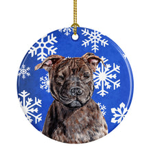 Load image into Gallery viewer, Staffordshire Bull Terrier Staffie Winter Snowflakes Ornament - Round Ceramic Ornament – Artist-Designed Keepsake Decoration SC9777CO1
