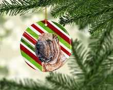 Load image into Gallery viewer, Shar Pei Candy Cane Christmas Ornament - Round Ceramic Ornament – Artist-Designed Keepsake Decoration SC9791CO1