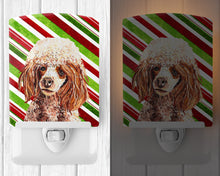Load image into Gallery viewer, Red Miniature Poodle Candy Cane Christmas Ceramic Night Light SC9795CNL