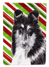 Load image into Gallery viewer, Black and White Collie Candy Cane Christmas Flag Canvas House Size SC9798CHF