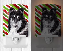 Load image into Gallery viewer, Black and White Collie Candy Cane Christmas Ceramic Night Light SC9798CNL