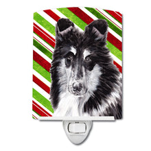 Load image into Gallery viewer, Black and White Collie Candy Cane Christmas Ceramic Night Light SC9798CNL