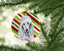 Load image into Gallery viewer, White Standard Poodle Candy Cane Christmas Ornament - Round Ceramic Ornament – Artist-Designed Keepsake Decoration SC9799CO1