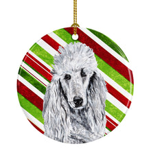 Load image into Gallery viewer, White Standard Poodle Candy Cane Christmas Ornament - Round Ceramic Ornament – Artist-Designed Keepsake Decoration SC9799CO1