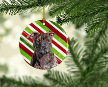 Load image into Gallery viewer, Staffordshire Bull Terrier Staffie Candy Cane Christmas Ornament - Round Ceramic Ornament – Artist-Designed Keepsake Decoration SC9801CO1