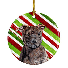 Load image into Gallery viewer, Staffordshire Bull Terrier Staffie Candy Cane Christmas Ornament - Round Ceramic Ornament – Artist-Designed Keepsake Decoration SC9801CO1
