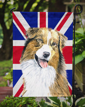 Load image into Gallery viewer, Australian Shepherd with English Union Jack British Flag Garden Flag - Outdoor Decorative Yard Flag