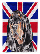 Load image into Gallery viewer, Black and Tan Coonhound with Engish Union Jack British Flag Garden Flag - Outdoor Decorative Yard Flag