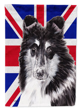 Load image into Gallery viewer, Black and White Collie with English Union Jack British Flag Garden Flag – Decorative Outdoor Yard Flag SC9885GF