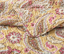 Load image into Gallery viewer, Tache Royal Medallion Floral Paisley Damask Yellow Pink Boho Chic Quilt Set (SD5357)