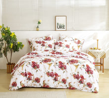 Load image into Gallery viewer, Tache Floral Hummingbirds Burgundy White Vintage Rose Garden Reversible Duvet Cover (SD-7676)