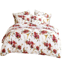 Load image into Gallery viewer, Tache Floral Hummingbirds Burgundy White Vintage Rose Garden Reversible Duvet Cover (SD-7676)