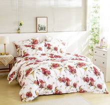 Load image into Gallery viewer, Tache Floral Hummingbirds Burgundy White Vintage Rose Garden Reversible Duvet Cover (SD-7676)
