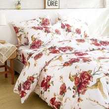 Load image into Gallery viewer, Tache Floral Hummingbirds Burgundy White Vintage Rose Garden Reversible Duvet Cover (SD-7676)