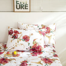 Load image into Gallery viewer, Tache Floral Hummingbirds Burgundy White Vintage Rose Garden Bed Sheet Set (SD-7676)