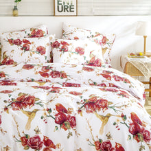 Load image into Gallery viewer, Tache Floral Hummingbirds Burgundy White Vintage Rose Garden Reversible Duvet Cover (SD-7676)