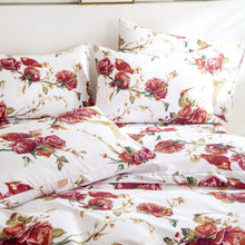 Load image into Gallery viewer, Tache Floral Hummingbirds Burgundy White Vintage Rose Garden Reversible Duvet Cover (SD-7676)