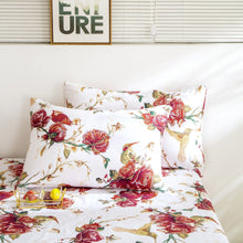 Load image into Gallery viewer, Tache Floral Hummingbirds Burgundy White Vintage Rose Garden Reversible Duvet Cover (SD-7676)