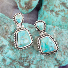 Load image into Gallery viewer, Arizona Blue Turquoise and Sterling Silver Roped Earrings