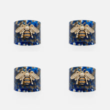 Load image into Gallery viewer, Stripey bee resin napkin rings, blue tortoiseshell, set of four