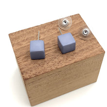 Load image into Gallery viewer, Smoke Blue Midi Cube Stud Earrings