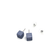 Load image into Gallery viewer, Smoke Blue Midi Cube Stud Earrings
