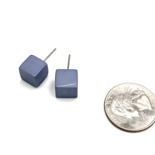Load image into Gallery viewer, Smoke Blue Midi Cube Stud Earrings