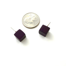 Load image into Gallery viewer, Eggplant Midi Cube Stud Earrings